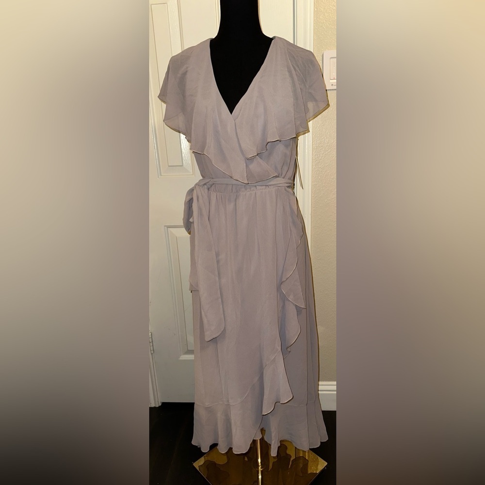 Show Me Your Mumu Jess Ruffle Midi Dress Mauve Tie Waist Chiffon NWT L